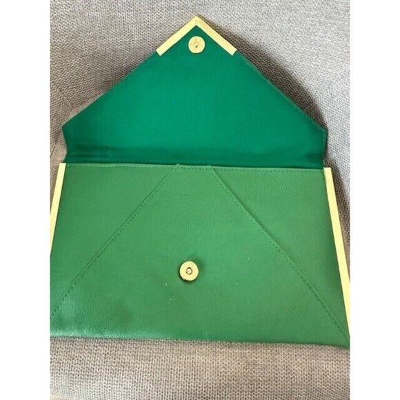 ASOS Design Clutch Envelope Fold Over Green With Metallic Gold Rectangle See - Picture 9 of 12